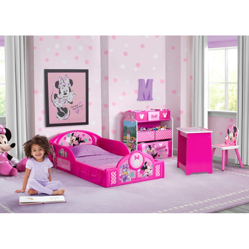 Minnie Mouse 4-Piece Room-in-a-Box Bedroom Set – Includes Toddler Bed, Toy Bin & Desk with Chair