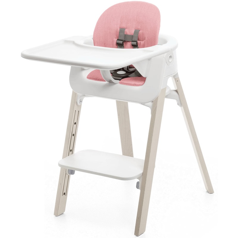 Stokke Steps Complete High Chair with Cushion – White/Whitewash/Pink
