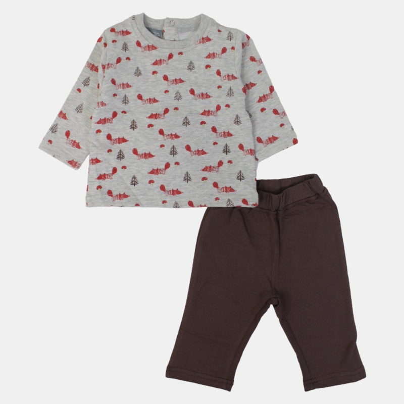 Baby Boys Cotton Outfit Set  Khaki & Gray Charm