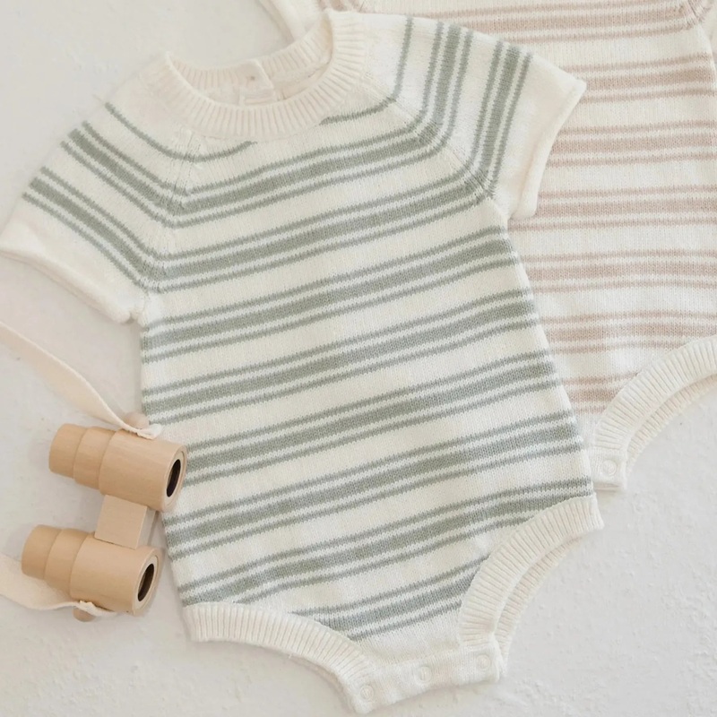 Quincy Mae – Organic Knit Bodysuit – Sage Stripe