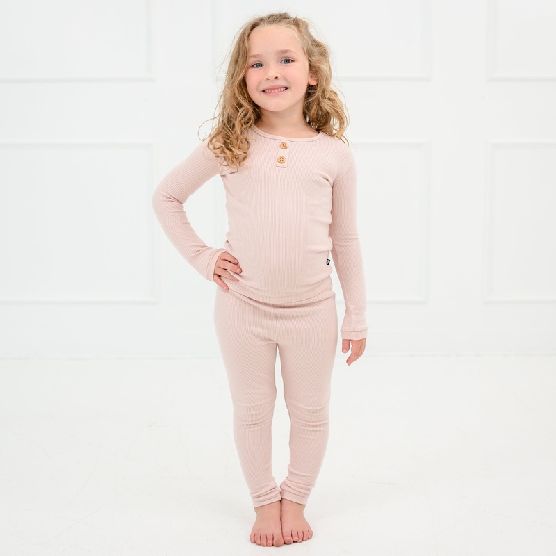 Ribbed Henley Set in Blush