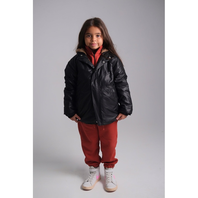 Unisex Black Fur Lined Raincoat