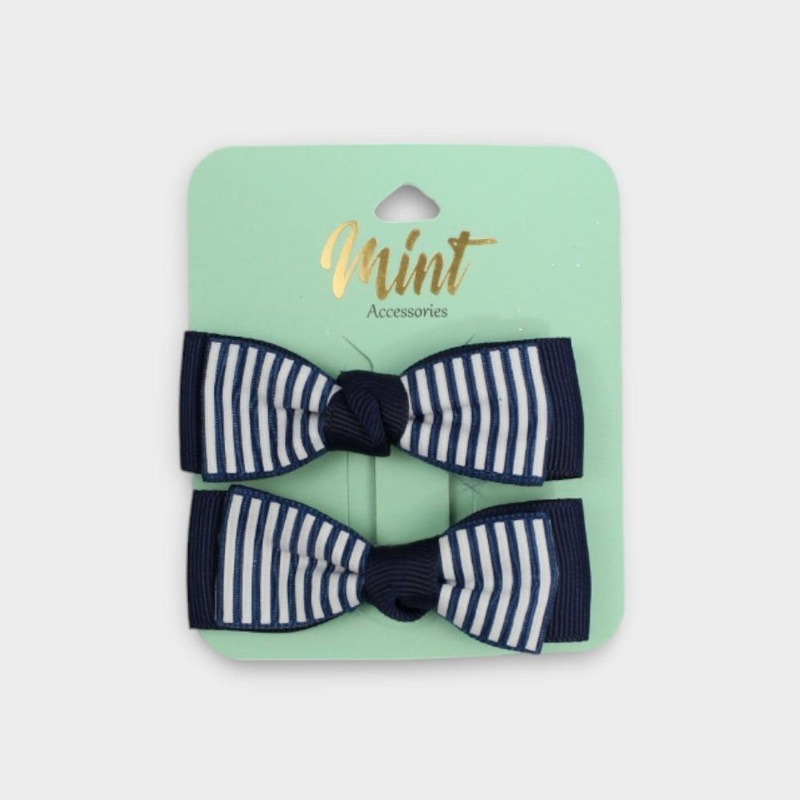 Navy With White Stripes Bow Hair Pin (Pack Of 2)