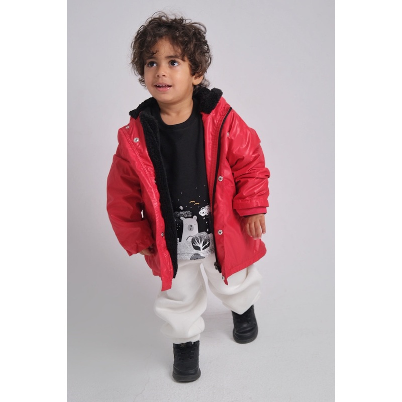 Unisex Red Fur Lined Raincoat
