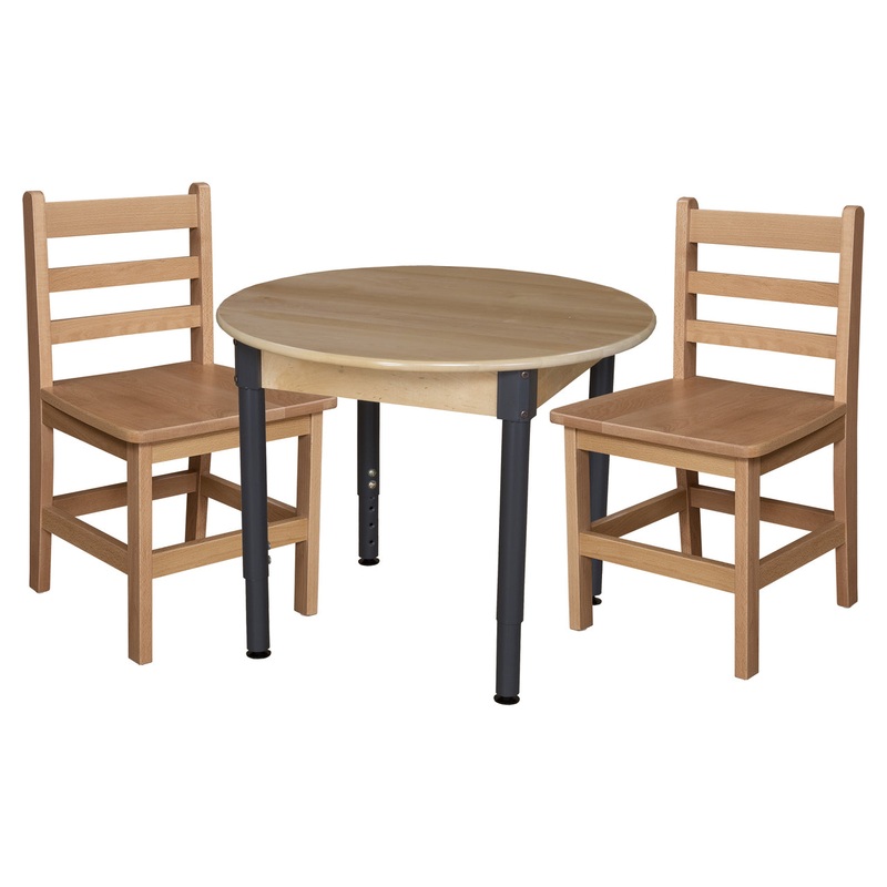30″ Round Hardwood Adjustable-Height Table w/ Chairs (15″ Seat Height)