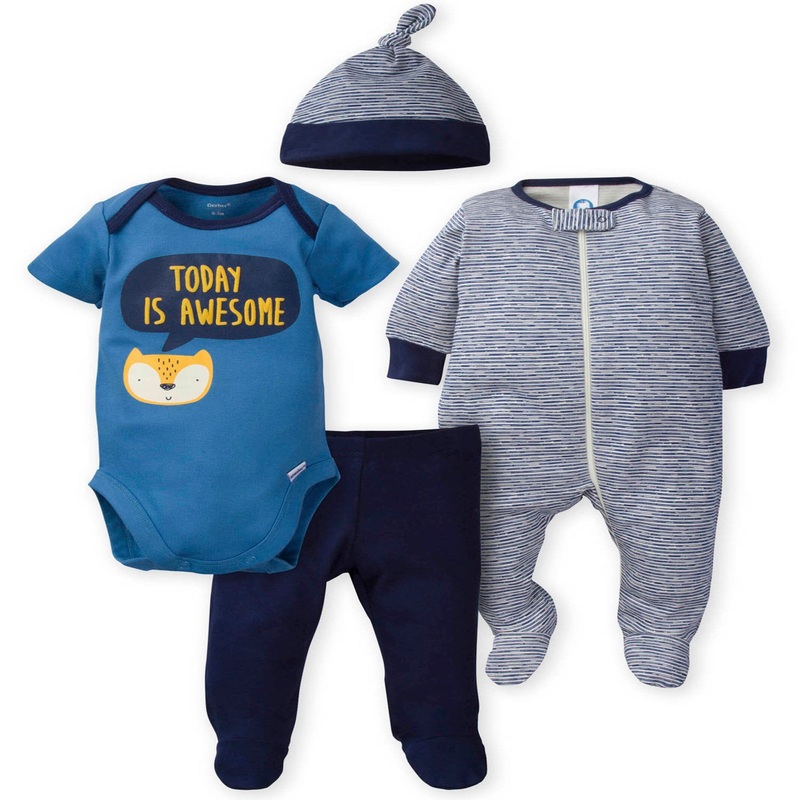 4-Piece Baby Boys Fox Sleep ‘N Play, Onesie, Pant, Cap Set