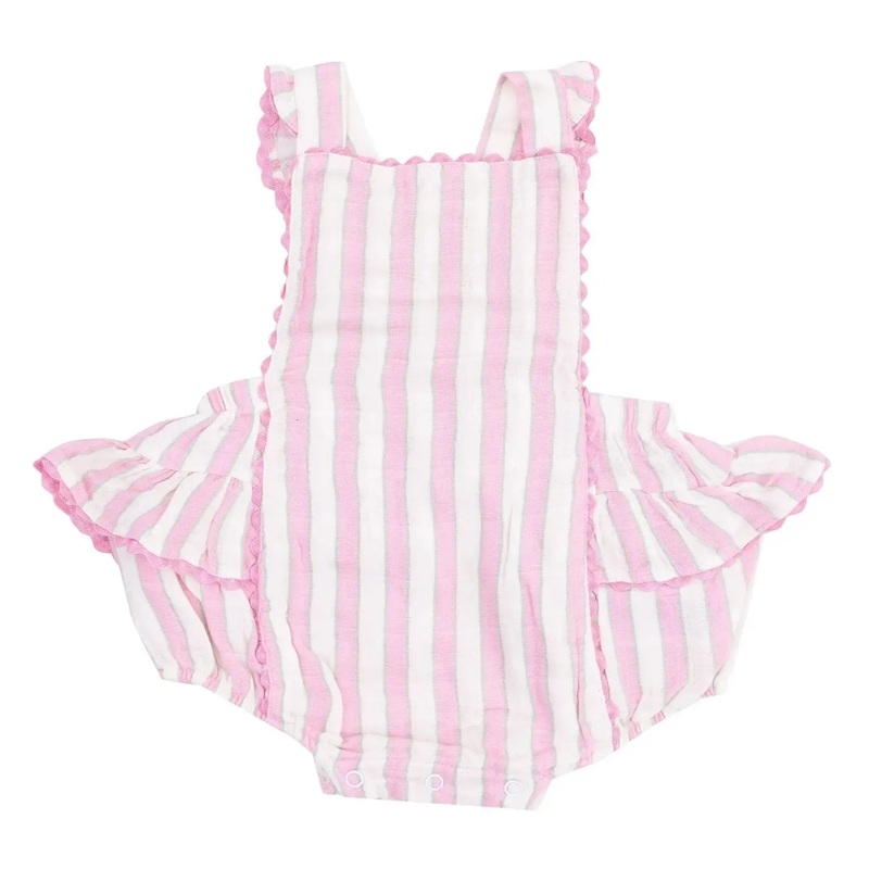 Angel Dear – Organic Ric-Rac Ruffle Sunsuit – Candy Stripe