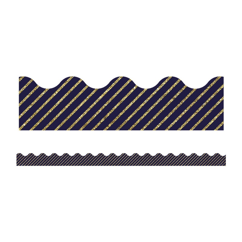 Gold Glitter and Navy Stripe Scalloped Bulletin Board Borders