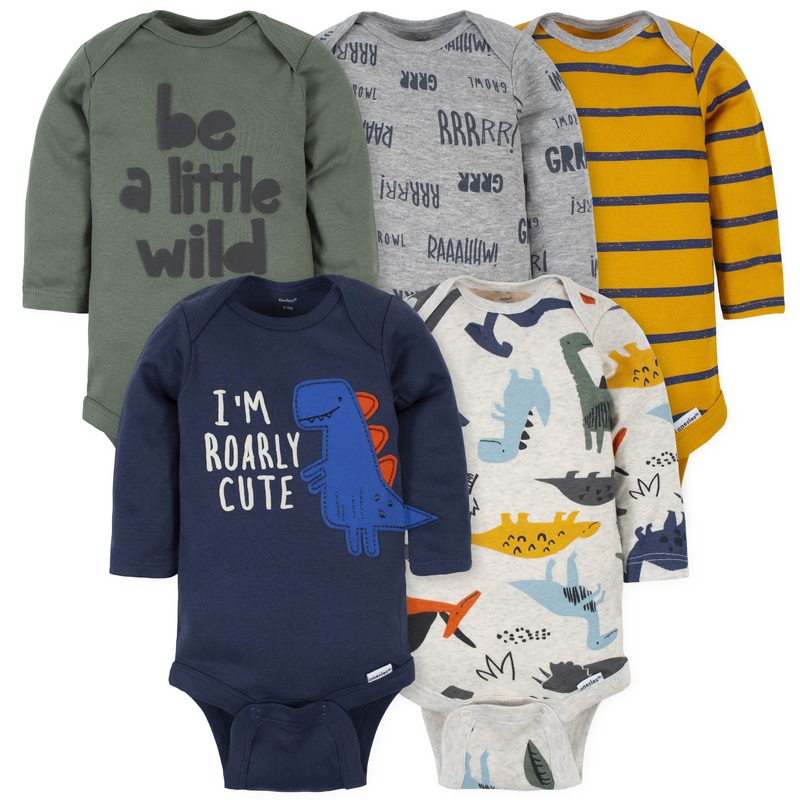 5-Pack Baby Boys Dino Long Sleeve Onesies Bodysuits