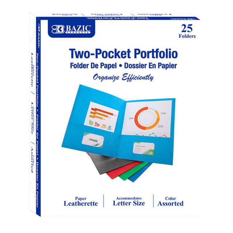 BAZIC Premium Asst. Color 2-Pocket Portfolio (25/Box)