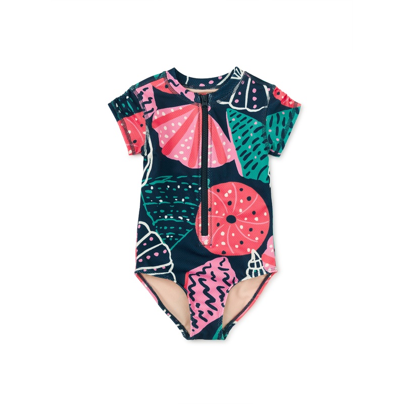 Tea Collection Rash Guard One-Piece Swimsuit – Scattered Shells
