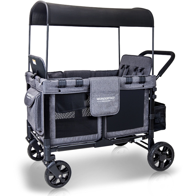 WonderFold OPEN BOX W4 Original Quad (4 Seater) Stroller Wagon – Gray
