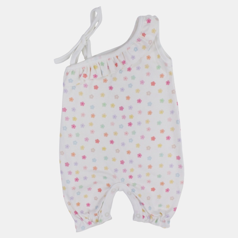 Baby Girls Cotton Romper  Off-White with Floral Print