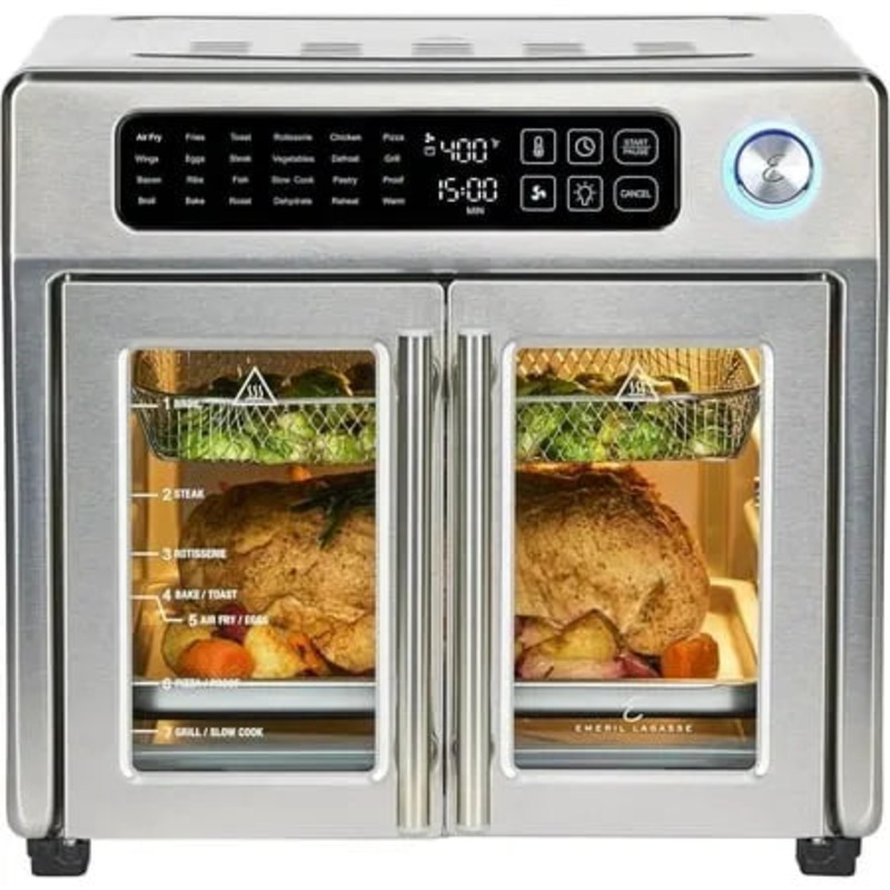 Extra Large French Door Air Fryer Toaster Oven Combo with 24 Cooking Functions and Digital Controls – Stainless Steel 26QT (See Description)