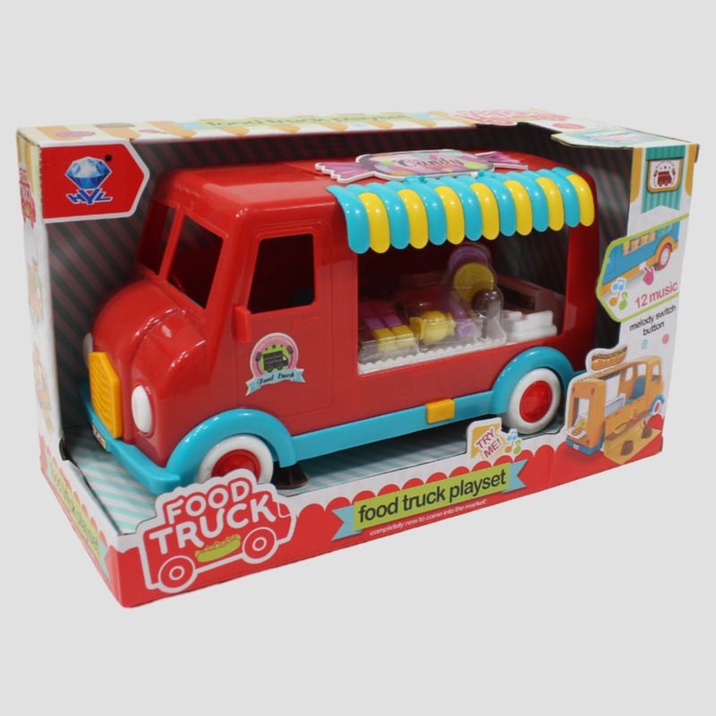 Kids’ Fast Food Truck Playset  Pretend Play Toy with Music & Light (Red)