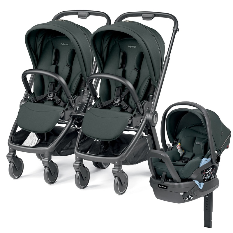 Peg Perego City Loop Double Stroller + Primo Viaggio Lounge Travel System Bundle – Black / Metal / Metal