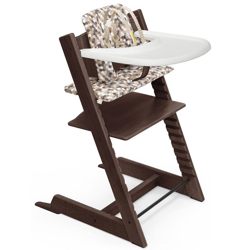 Tripp Trapp High Chair and Cushion with Stokke Tray — Walnut / Honeycomb Calm
