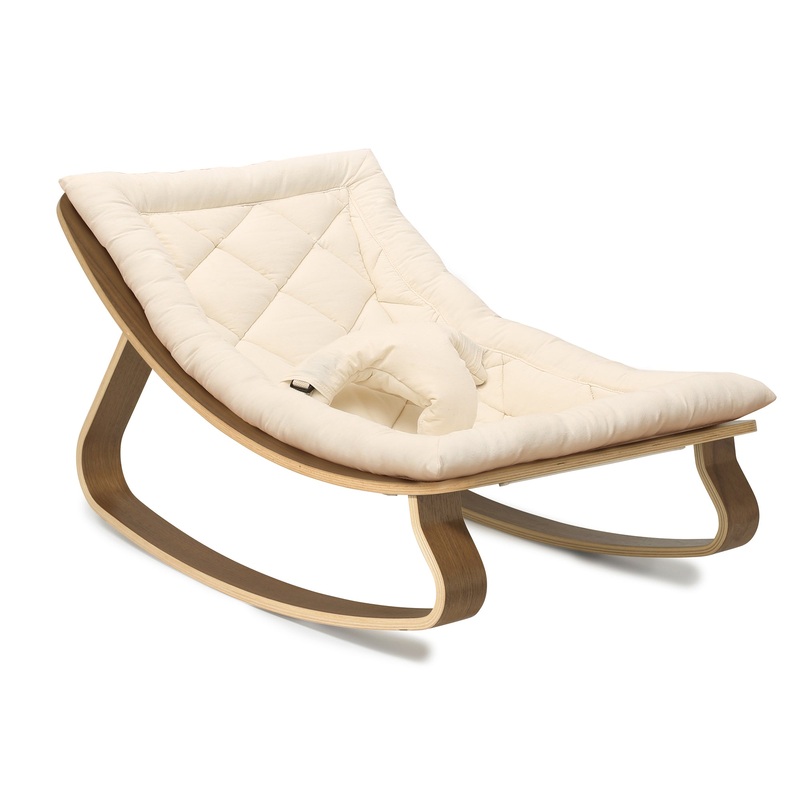 Baby Rocker LEVO in Walnut with Organic White Cushion