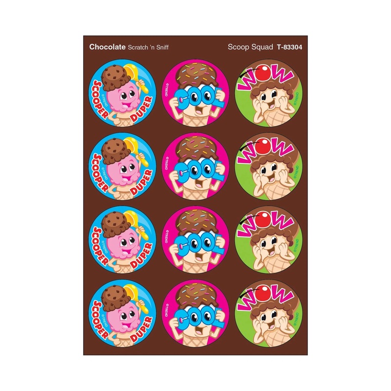 Scoop Squad, Chocolate scent Scratch ‘n Sniff Stinky Stickers  Large Round
