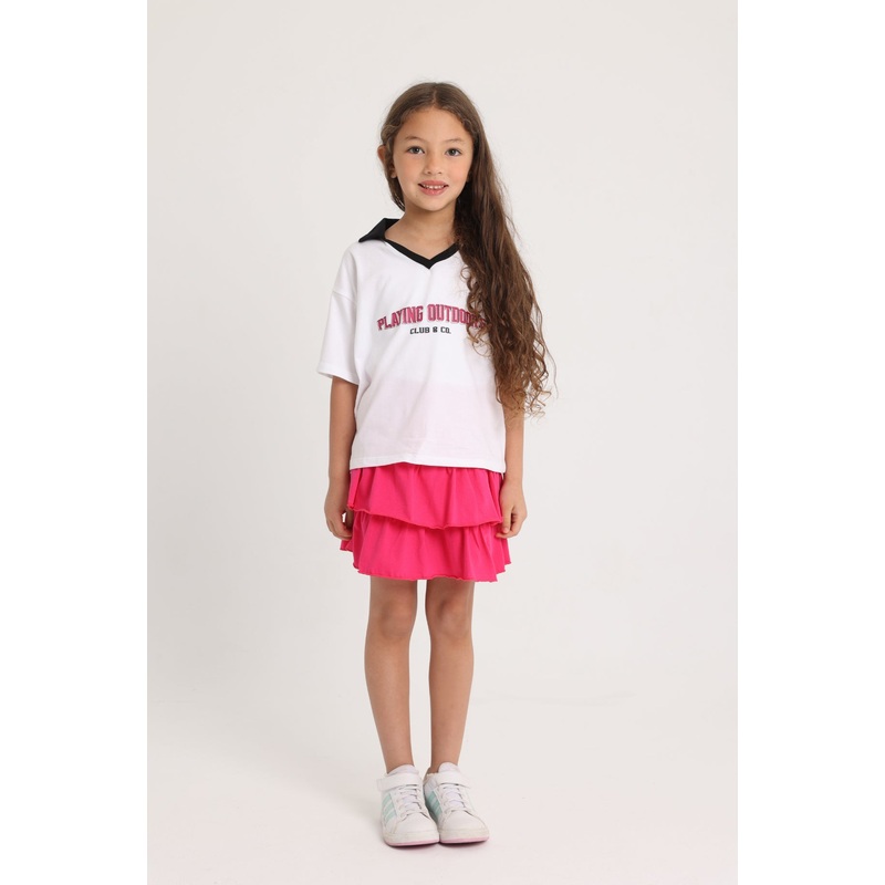 Unisex Kids Short-Sleeved Cotton T-Shirt  White “PLAYING OUTDOORS”