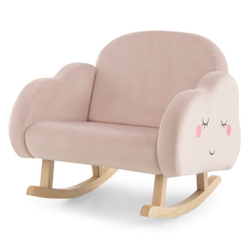 Upholstered Toddler Rocker With Solid Wood Legs and Non-Slip Foot Pads-Pink