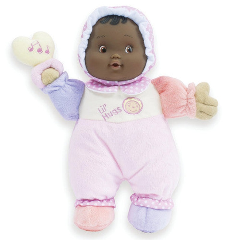 12″ Lil Hugs, Baby’s First Soft Doll (Vinyl Face) in Pastel Outfits w/Rattle, African-American
