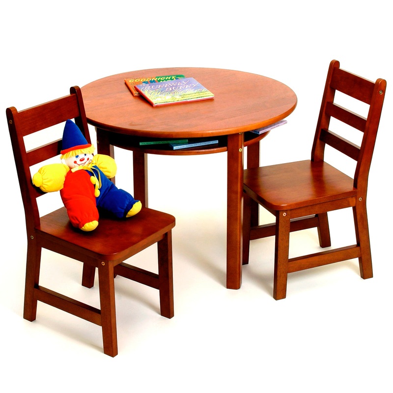 Lipper Round Table with Shelf & 2 Chairs Cherry
