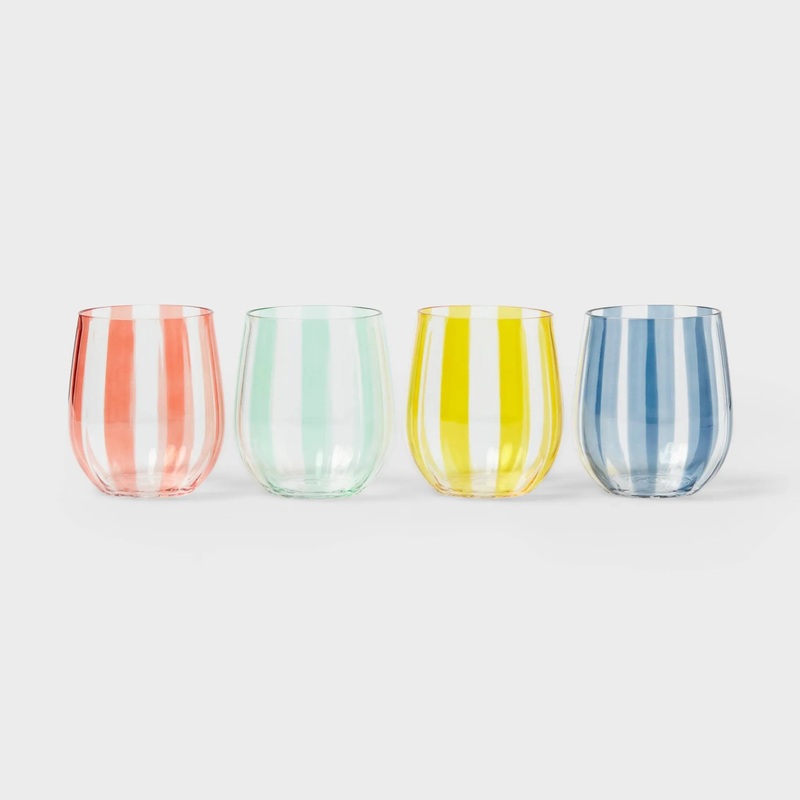 4pk 14 fl oz Striped Stemless Wine Glasses –