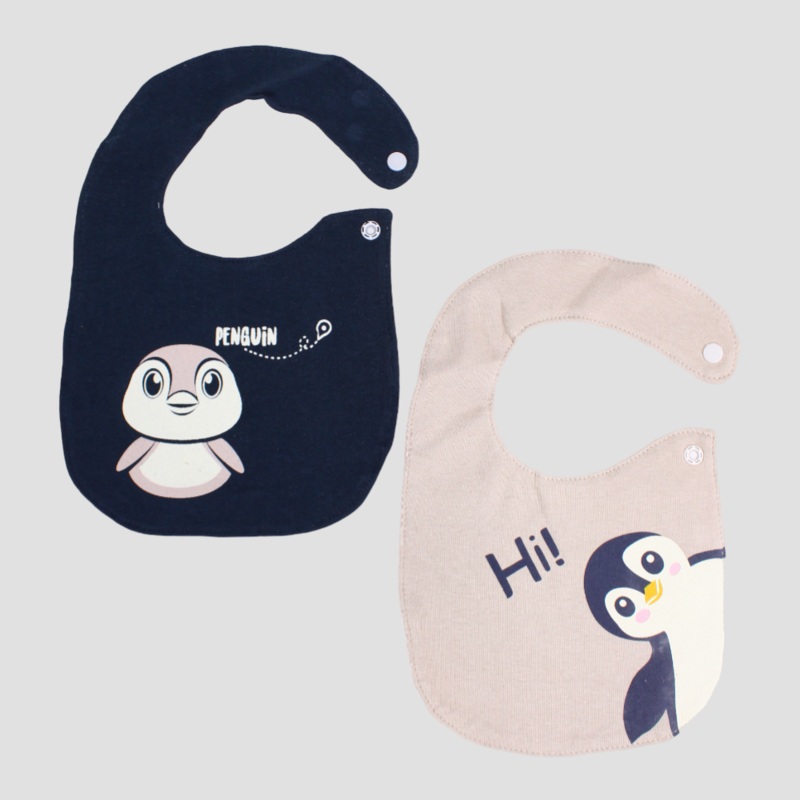 Beige & Navy Penguin Bibs (2-Pack)