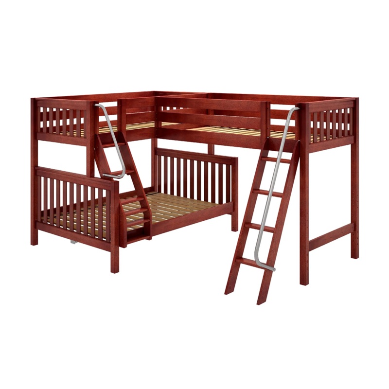 High Corner Triple Loft Bunk with Angled Ladders