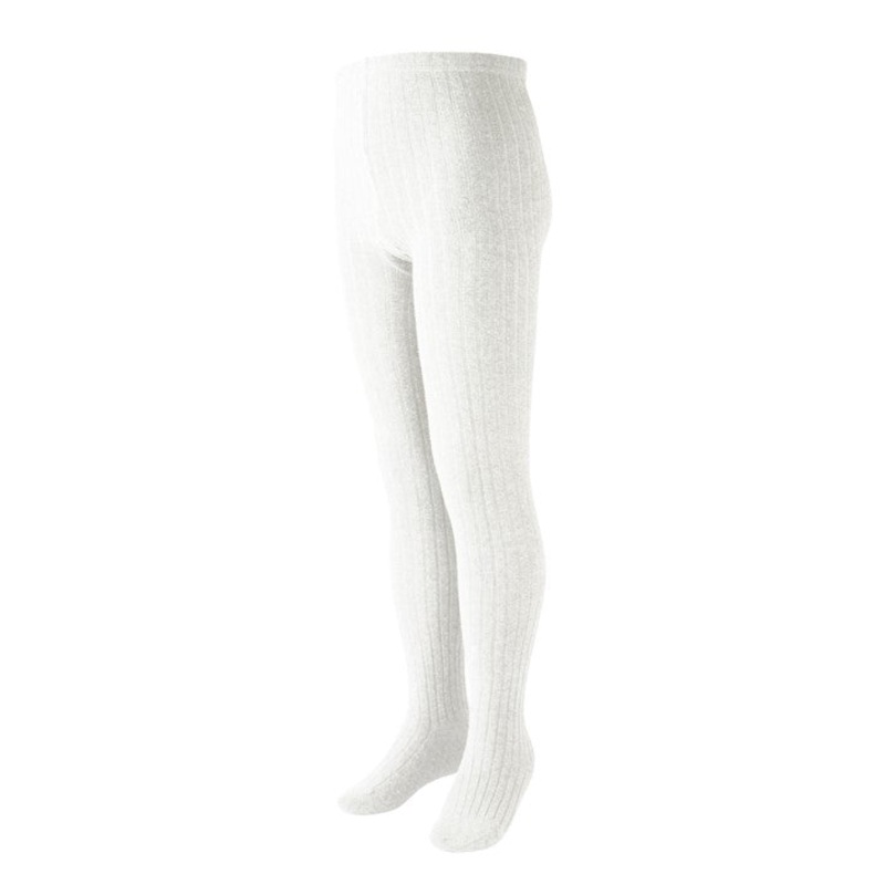 Ribbed Cotton Tights – White