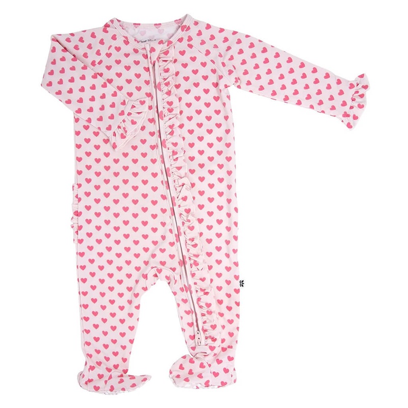 Zipper Ruffle Footie – Pink Hearts