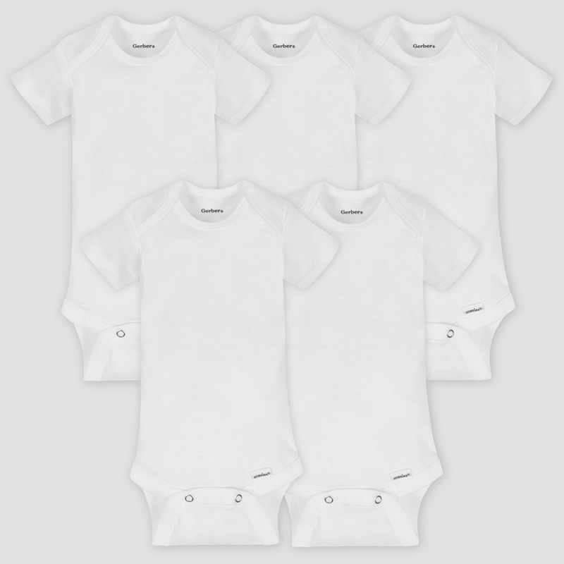5-Pack Baby Neutral White Organic Onesies Brand Short Sleeve Bodysuits