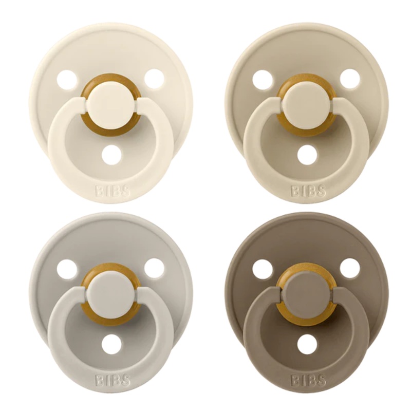 BIBS Pacifier 4 Pack – Ivory, Sand, Vanilla + Dark Oak
