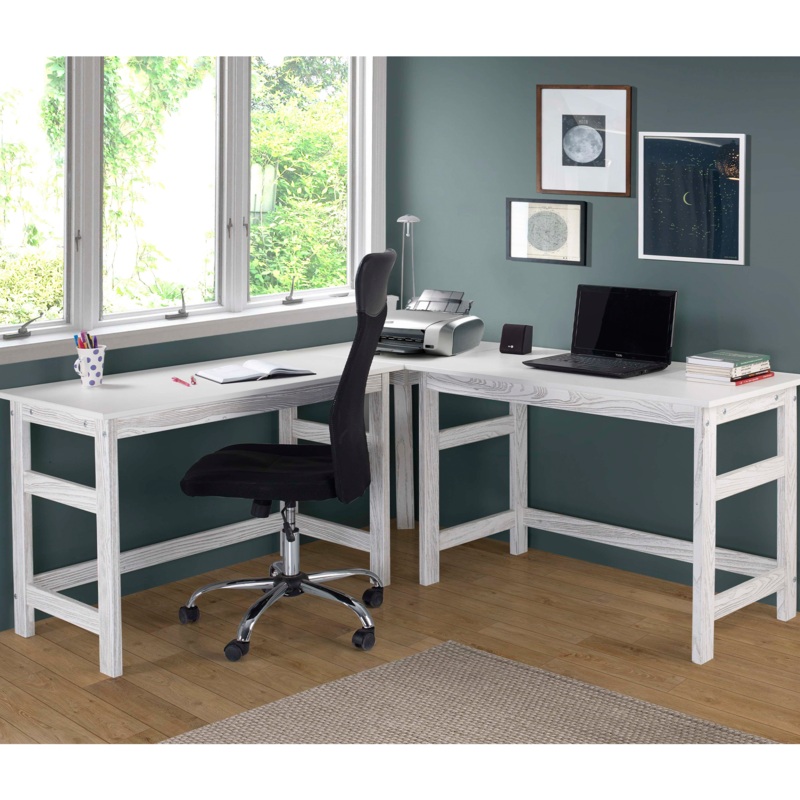 Wood Grain Embossed Corner Desk in Birch