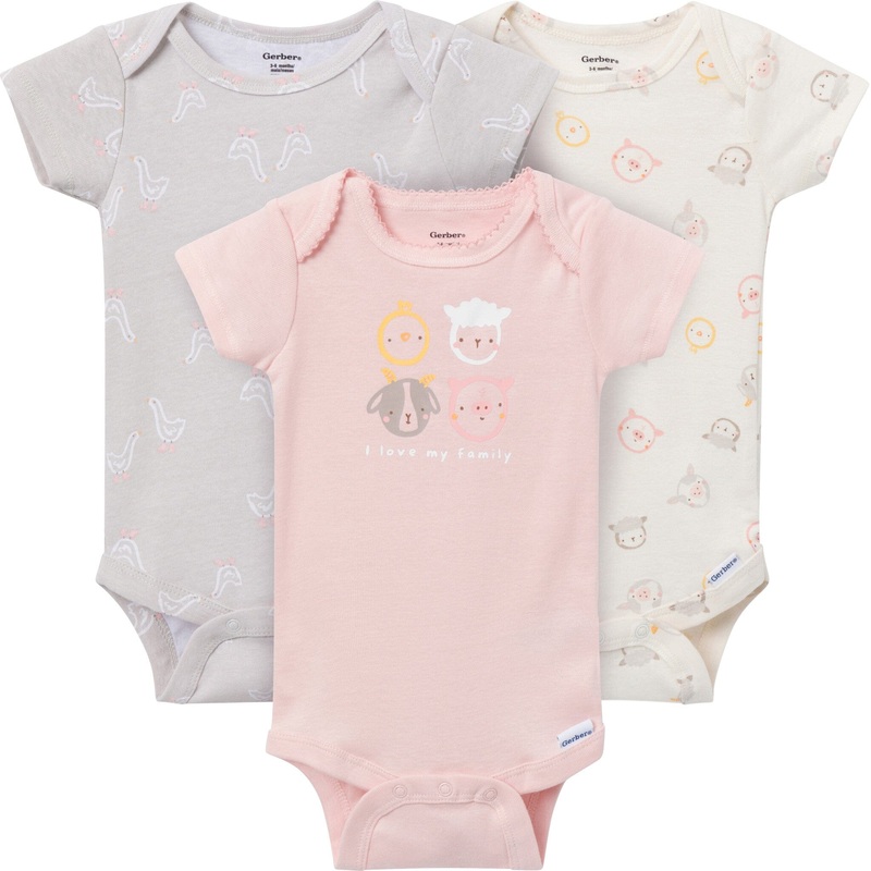 3-Pack Baby Girls Farm Family Short Sleeve Onesies Bodysuits