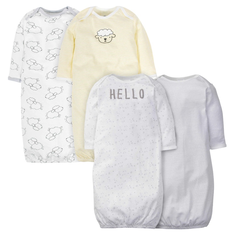 4-Pack Baby Neutral Sheep Gowns, Preemie