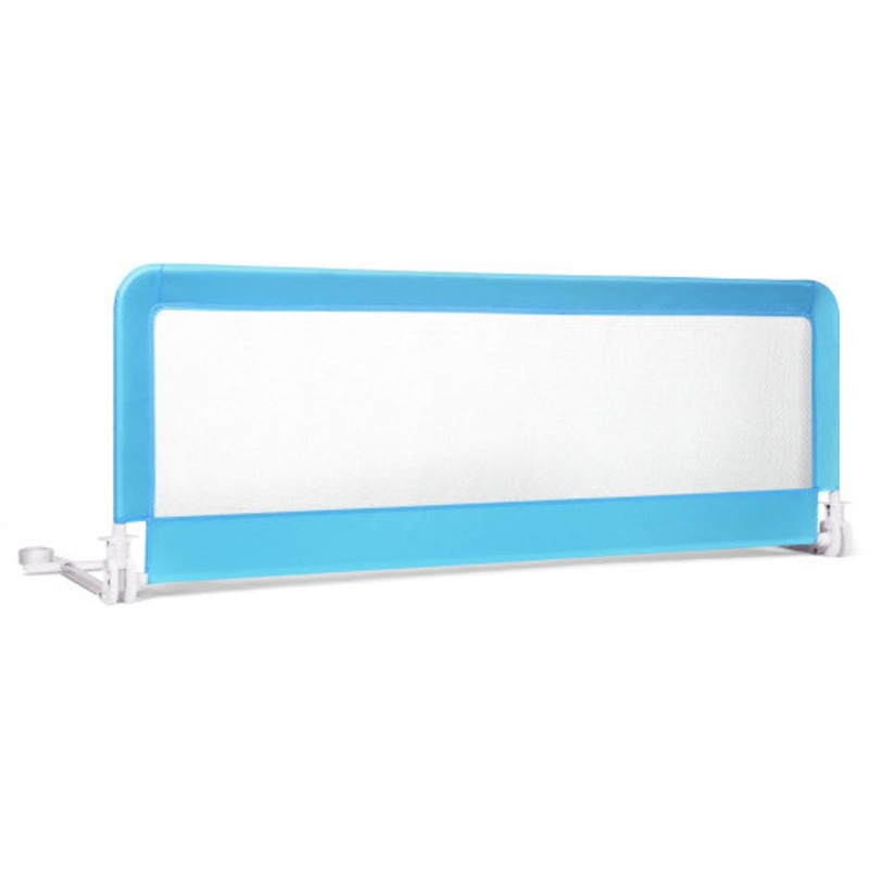 59 Inch Folding Breathable Baby Bed Rail Guard With Safety Strap-Blue