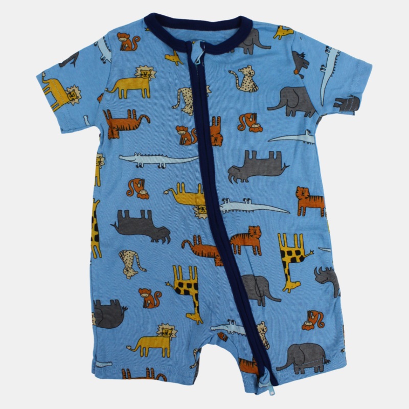 Baby Boys Cotton Romper  Baby Blue with Animals Print