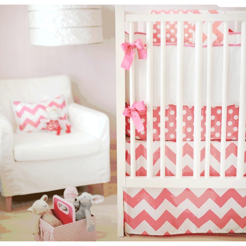 New Arrivals Zig Zag Hot Pink 4 Piece Baby Crib Bedding Set