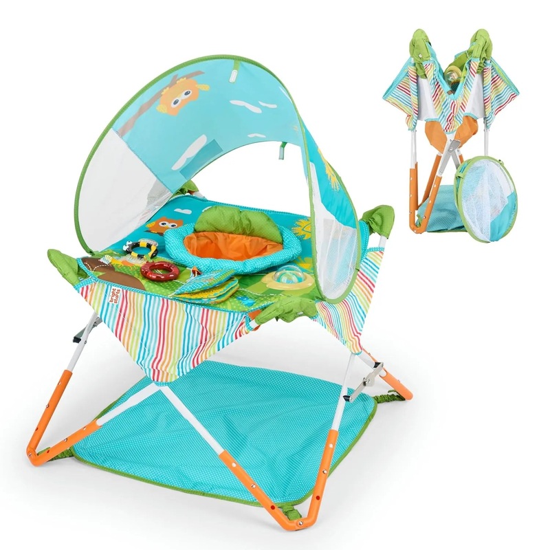 Pop ‘N Jump Portable Activity Jumper, Indoor/Outdoor Use, Owl Forest with 4 Sensory Toys