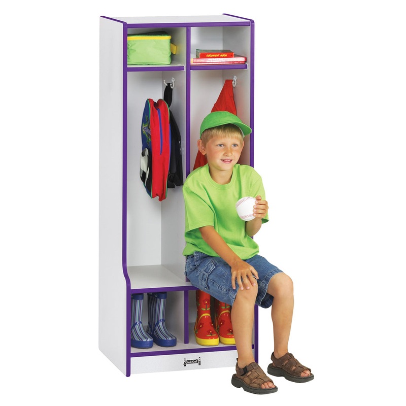 Rainbow Accents 2 Section Coat Locker with Step – Blue
