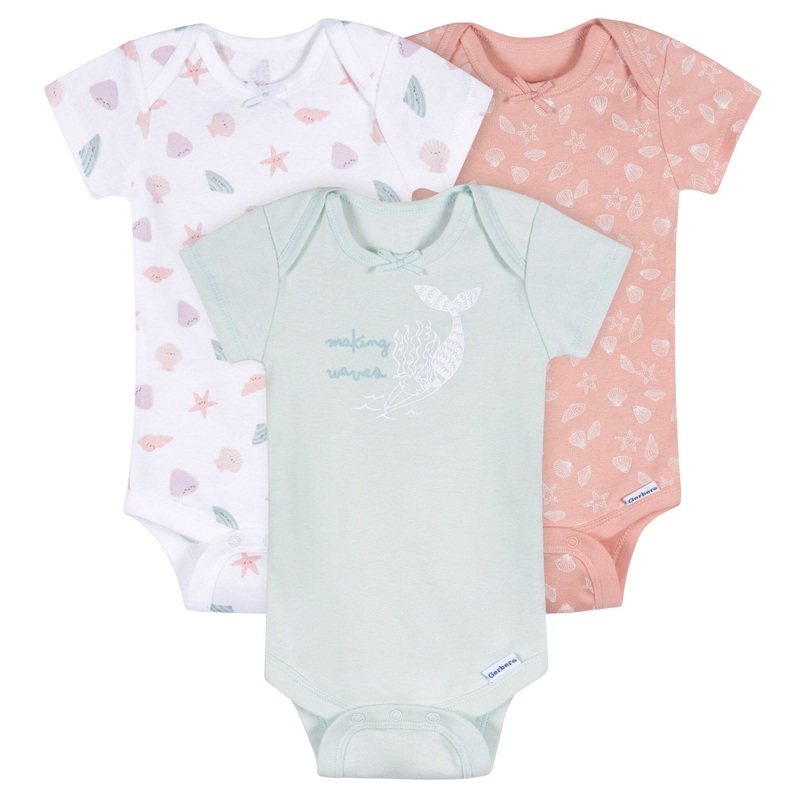 3-Pack Baby Girls She Sells Sea Shells Short Sleeve Onesies Bodysuits