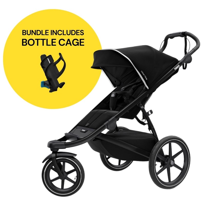 Thule Urban Glide 2 Single Jogging Stroller + Water Bottle Cage Bundle – Black