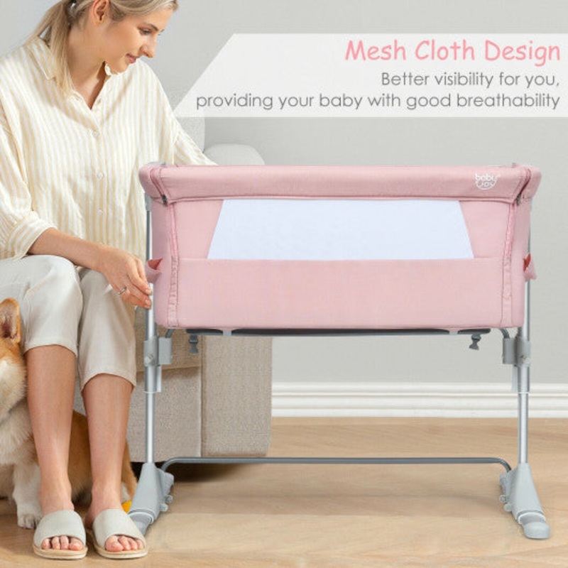 Travel Portable Baby Bed Side Sleeper  Bassinet Crib With Carrying Bag-Pink
