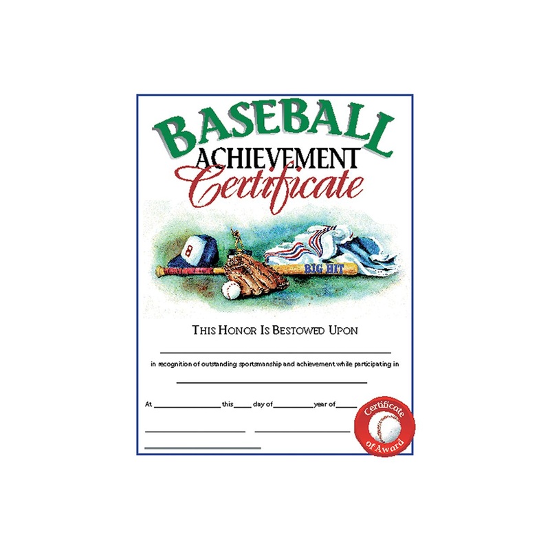 Baseball Achievement Certificate – VA595, Pack of 30, 8.5″ x 11″
