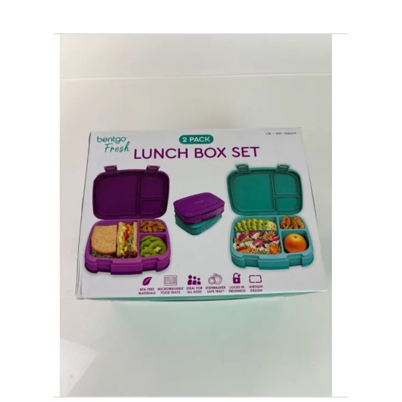 Fresh 2 Pack Lunch Box Set Purple Green Leak Proof BPA Free Open Box