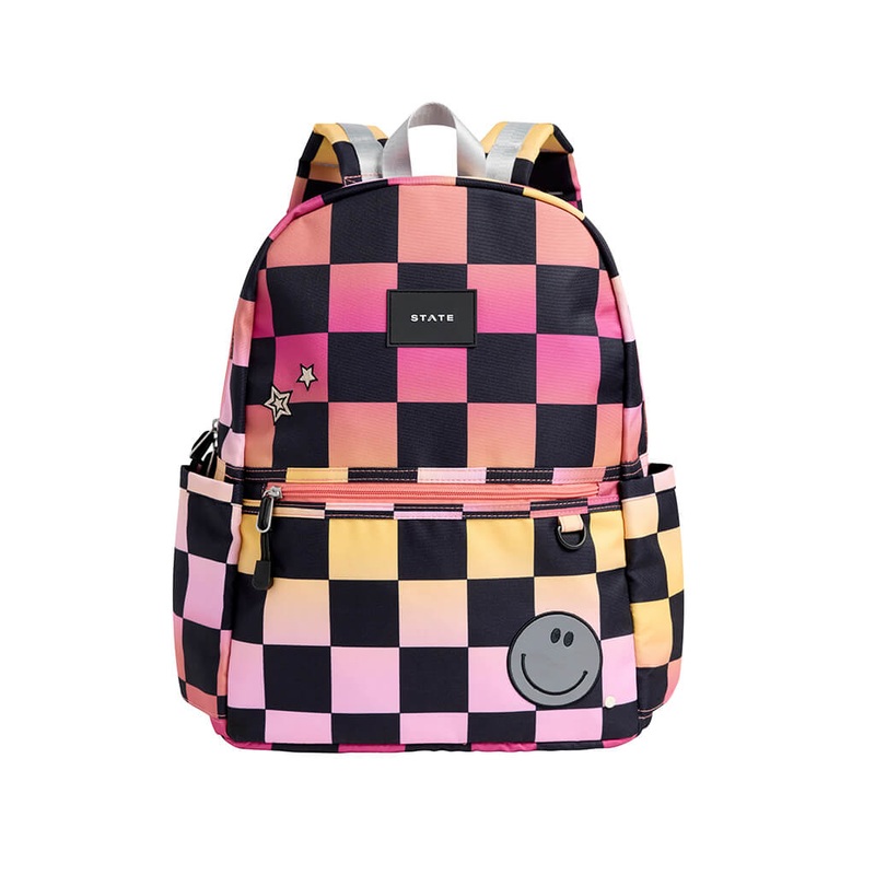 Kane Double Pocket Backpack – Pink Checkerboard