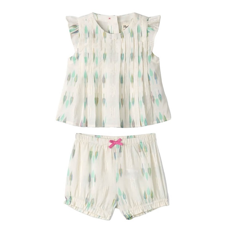 Pin Tuck Short Set Blue Feathers