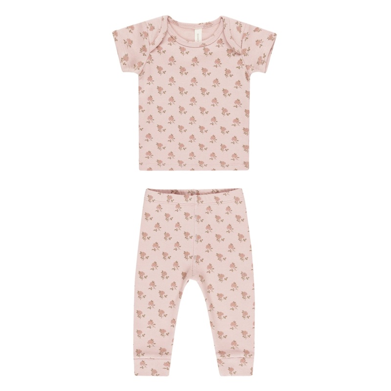 Quincy Mae – Organic Ribbed Short Sleeve Tee + Legging Set – Rose
